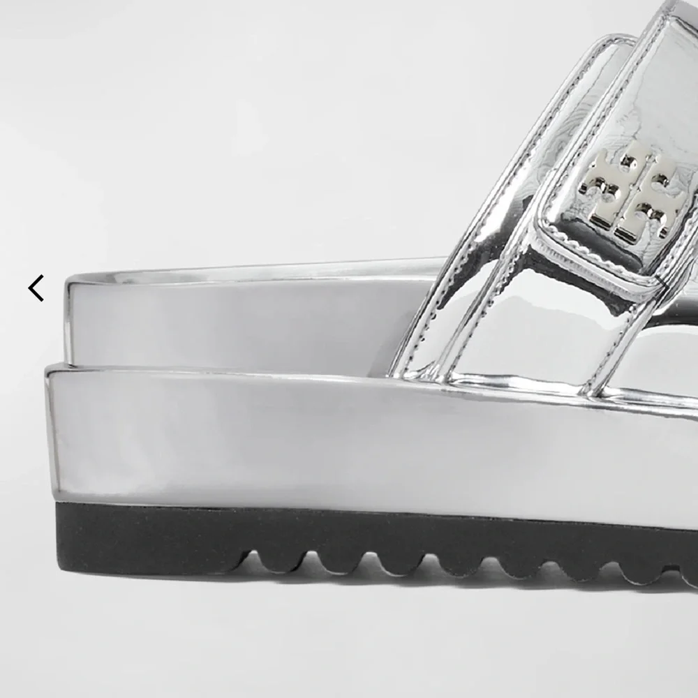 Tory Burch Silver Metallic Platform Slide Sandals